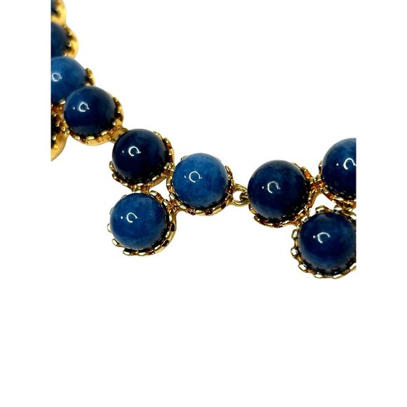 Ann Taylor Lapis Lazuli Statement Necklace 21” Round Beads Gold Tone Vtg Adjust - Picture 12 of 17